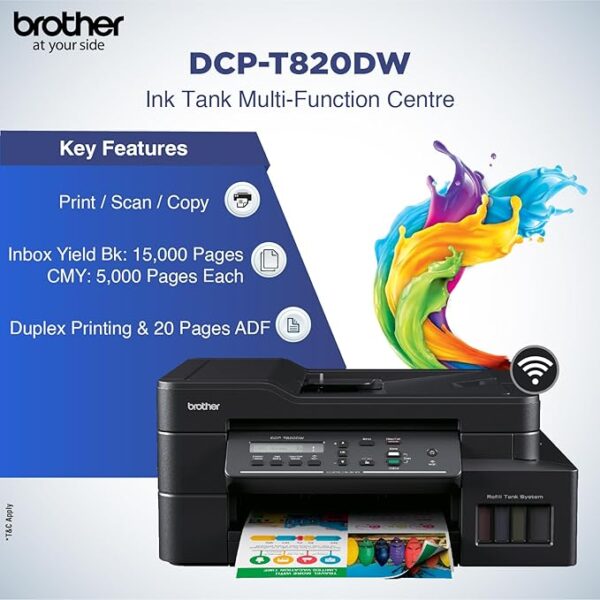 Brother DCP-T820DW Printer - Auto Duplex Printing, Print, Scan, Copy, ADF, WiFi/LAN/USB - Image 2